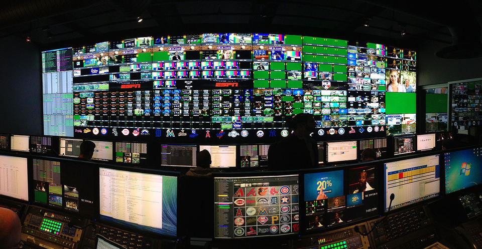 Control room of MLB's replay bunker