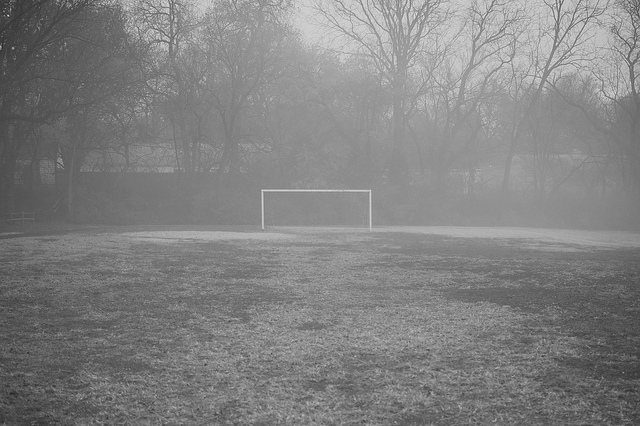 goal post in the fog